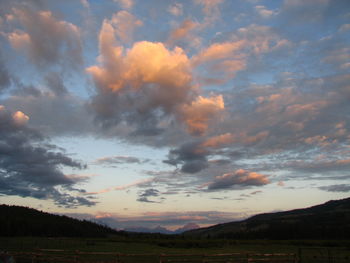 Scenic view of field against sky at sunset