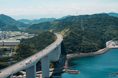 High angle view of bridge over bay