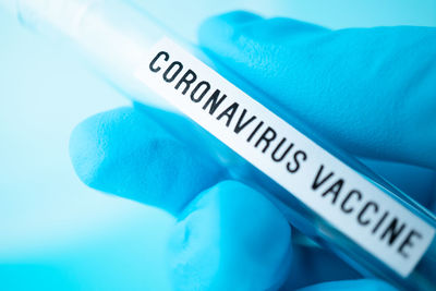 Close-up of text on blue wall