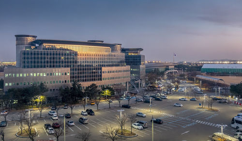 High angle view of government building and city at night