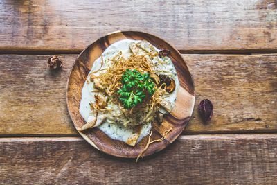 Directly above shot of food in bowl on table