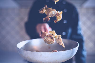 Close-up of ice cream in glass bowl on table