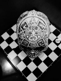 High angle view of chess board on table