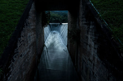 High angle view of dam amidst plants