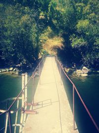 High angle view of footbridge amidst trees