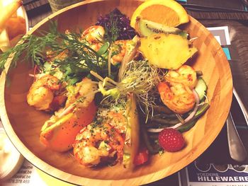 Close-up of food served on table