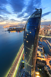 Aerial view of city against sky during sunset