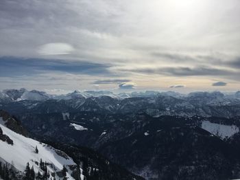 Scenic view of snowcapped mountains against sky