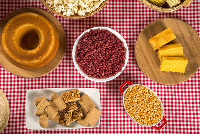 High angle view of breakfast on table