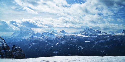 Scenic view of snowcapped mountains against sky