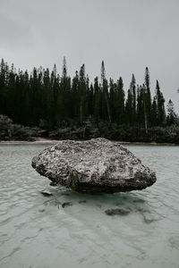 Panoramic view of rocks on shore against sky