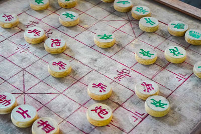 High angle view of food on table