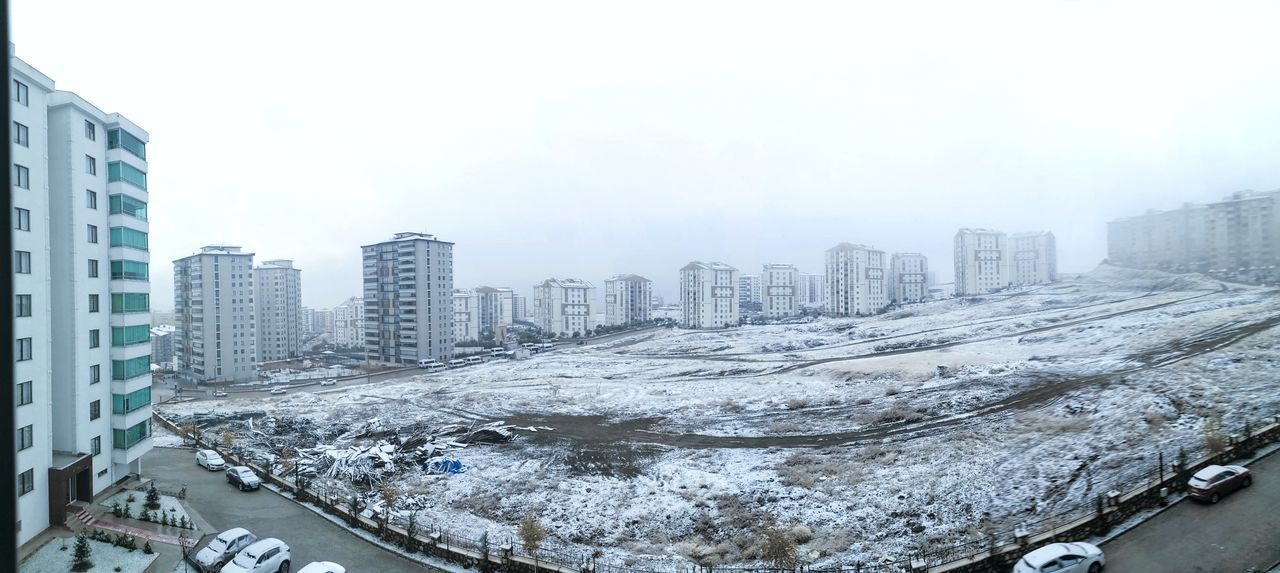 PANORAMIC VIEW OF BUILDINGS AGAINST SKY DURING WINTER