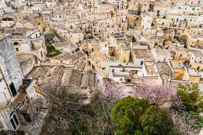 High angle view of buildings in town