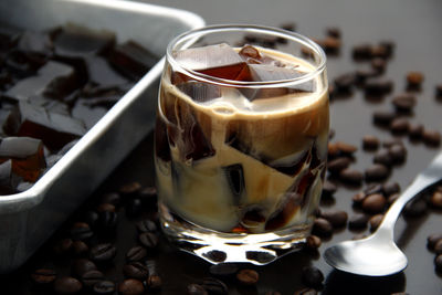 Close-up of coffee in glass on table