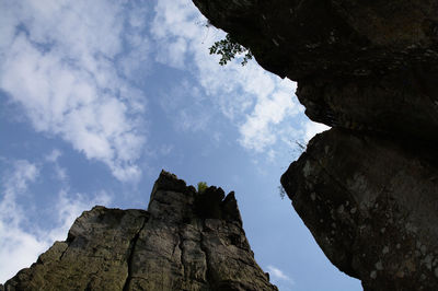 Low angle view of rock formation against sky