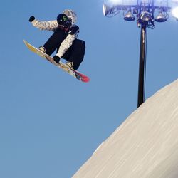 Low angle view of woman jumping