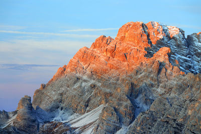 Low angle view of rock formation against sky