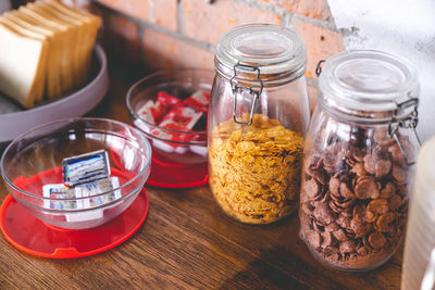 High angle view of food on table