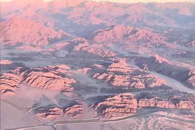 High angle view of snowcapped mountains