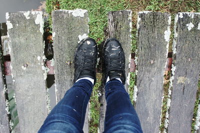 Low section of man standing on grass