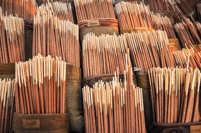 Full frame shot of incense sticks for sale