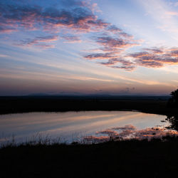 Scenic view of lake against sky during sunset