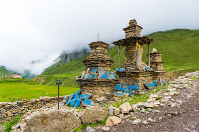 Traditional temple on building against sky