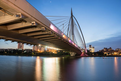 Bridge over river at dusk