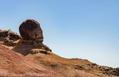Low angle view of rock formation against clear sky