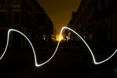 Light trails on road at night