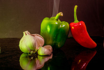 Close-up of bell peppers on table