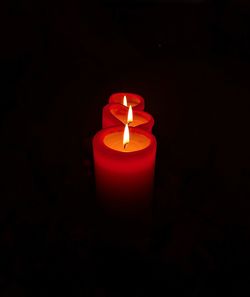 Close-up of lit candle against black background