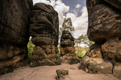 Low angle view of rock formations