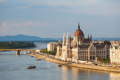 View of hungarian parliament from the buda castle in budapest.