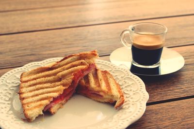 Close-up of breakfast served on table
