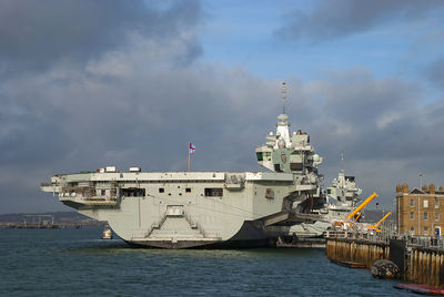 Ship in sea against sky