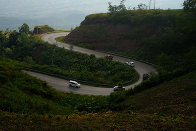 High angle view of cars on road in city