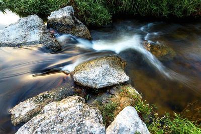 Stream flowing through rocks in forest