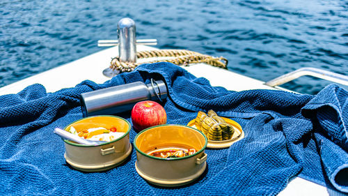 High angle view of food on table