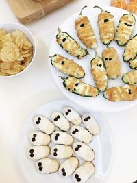 High angle view of cookies in plate on table