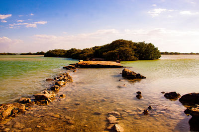 Scenic view of lake against sky