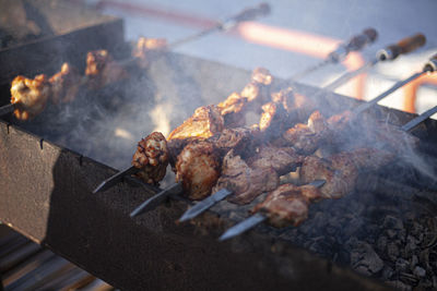 Charcoal food. barbecue grilled on charcoal. the meat is smoked in mongal. 