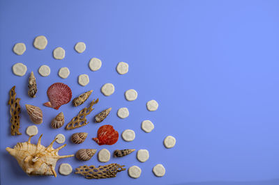 High angle view of candies on table