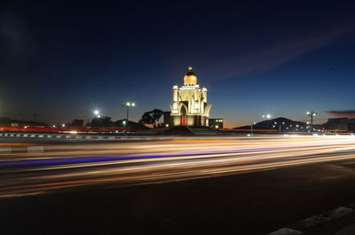 Light trails on road at night