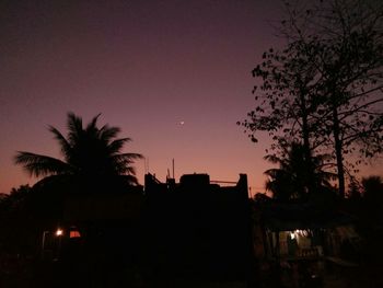 Silhouette palm trees against sky at night