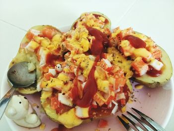 Close-up of breakfast served in plate