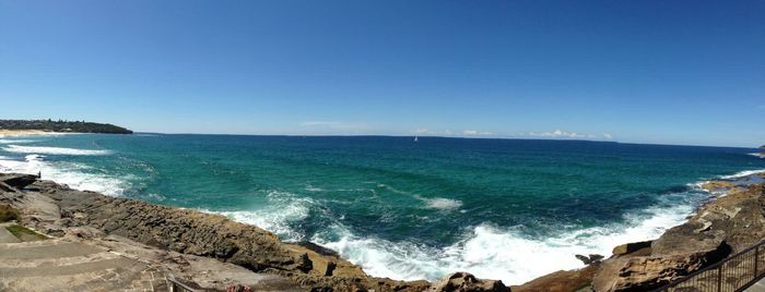 Scenic view of sea against blue sky