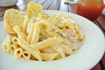 Close-up of pasta in plate on table