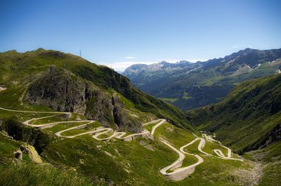 High angle view of mountain road against clear sky